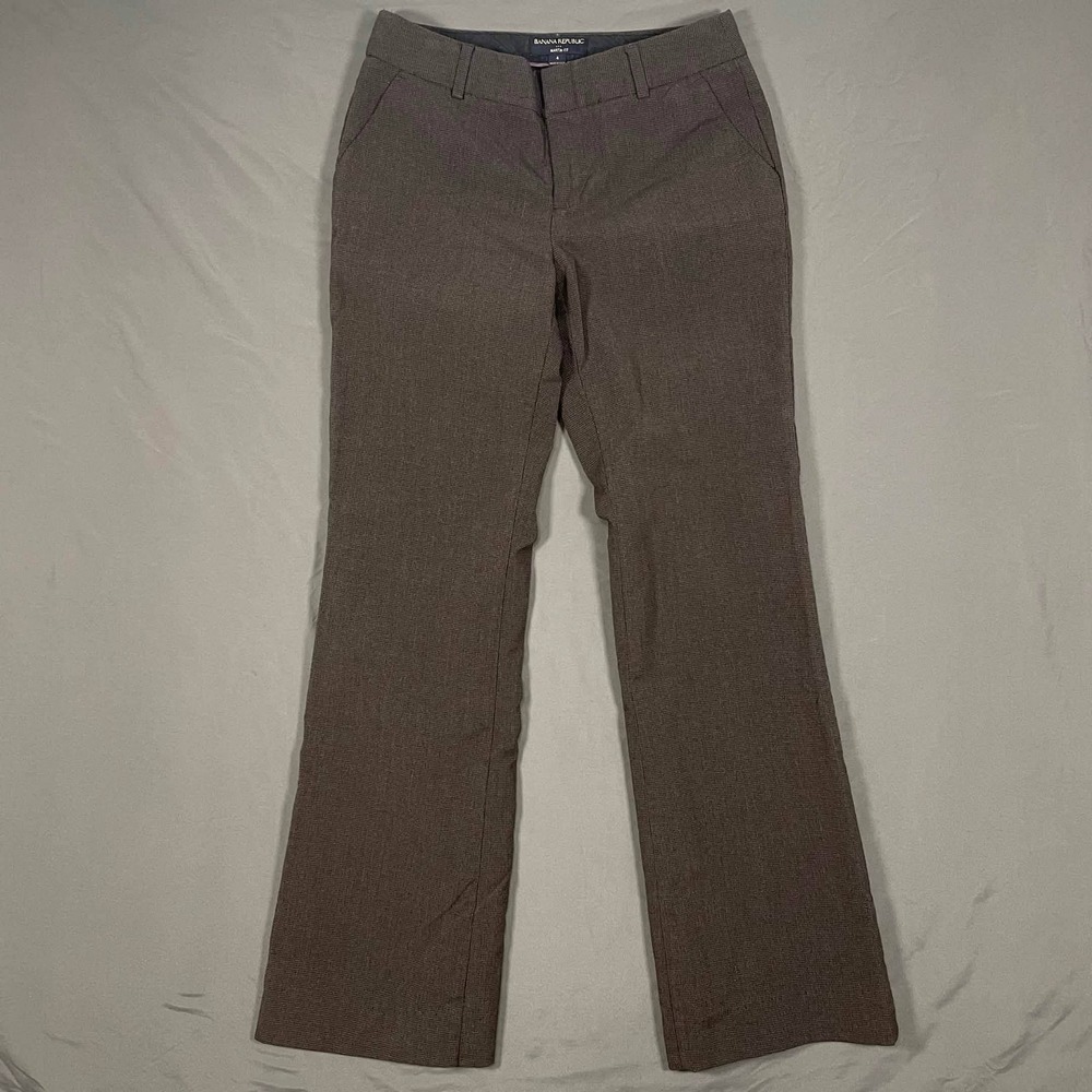 Banana Republic Womens 4 (30x31) Martin Fit Brown Houndstooth Dress Pants Flare